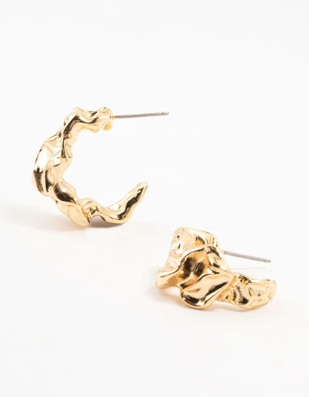 Gold Plated Molten Mini Hoop Earrings Oval Accessory