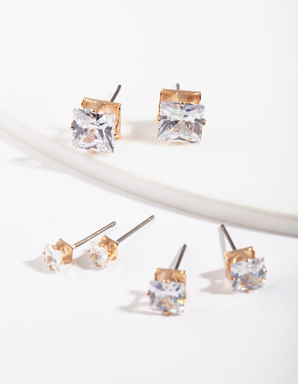 Modern Jewelry Graceful Accent Gold Square Cut Diamante Stud Pack