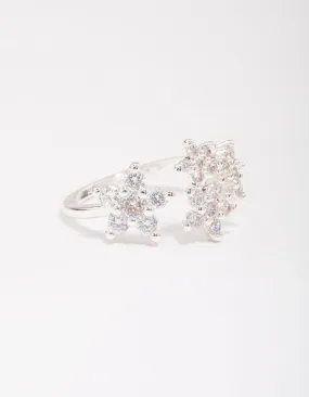 Silver Plated Cubic Zirconia Open Flower Ring Delicate Bauble