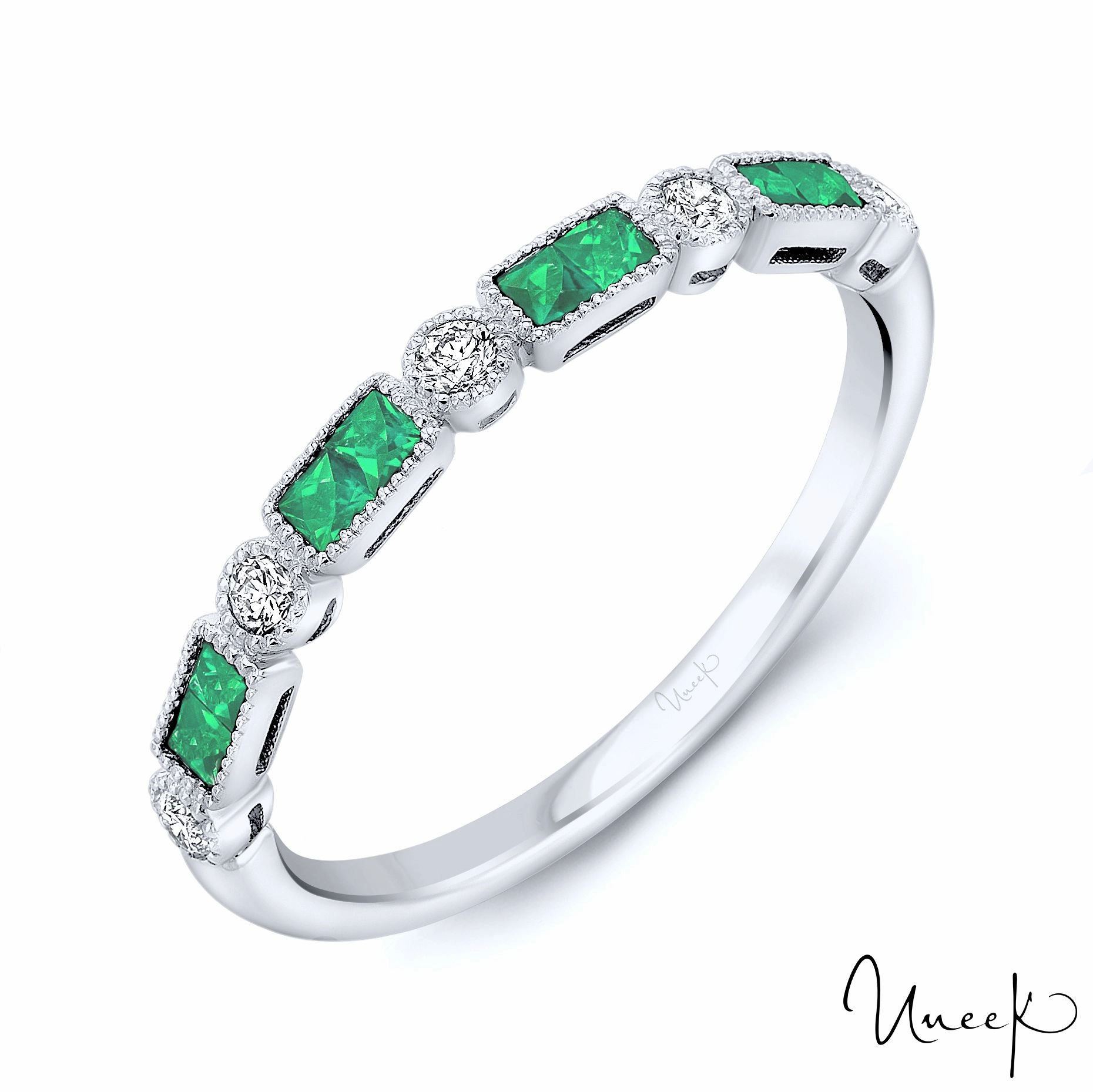 Diamond and Emerald Stackable Band Custom Styling Layered Vibe