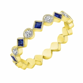 Impeccable Cut Diamond and Sapphire Stackable Band
