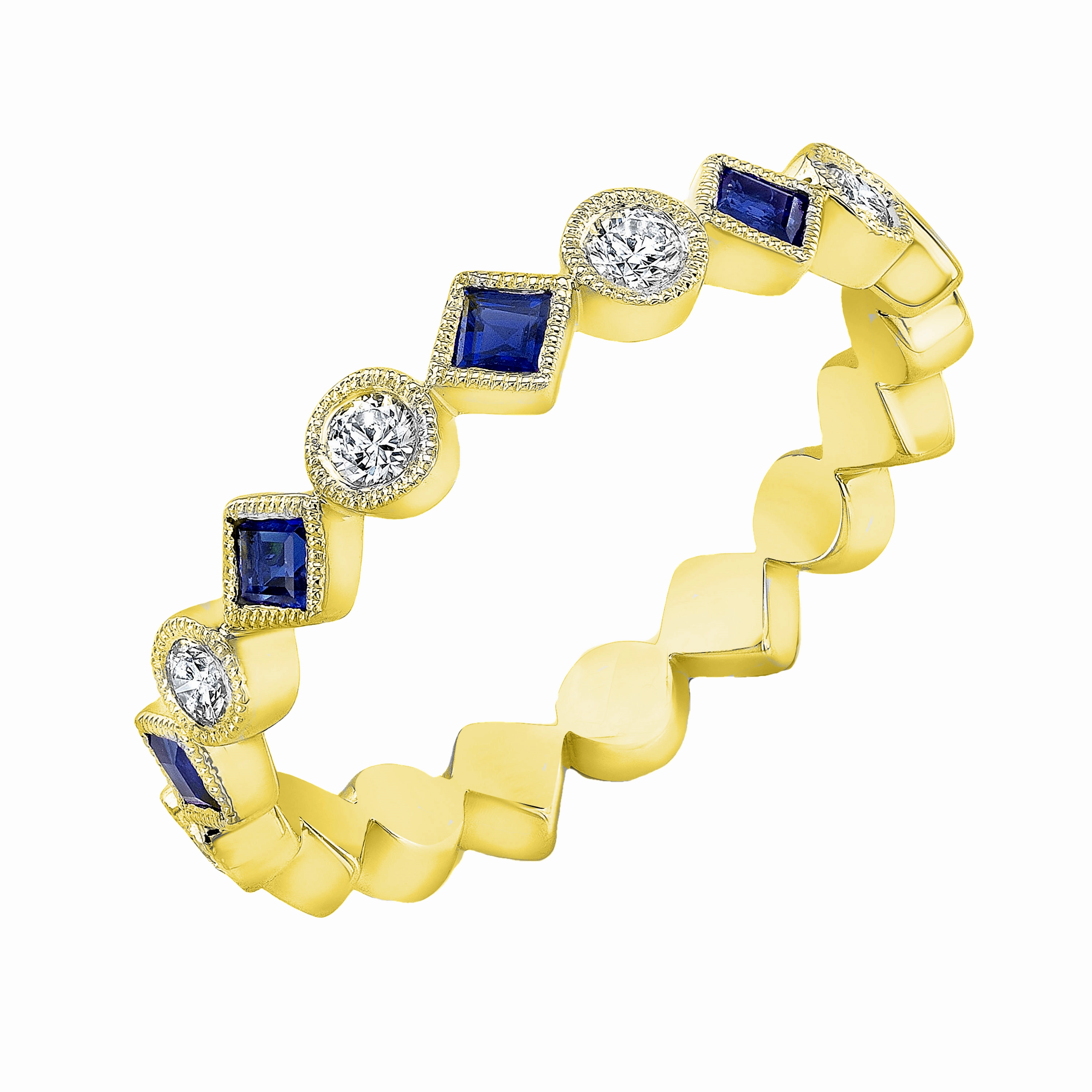 Impeccable Cut Diamond and Sapphire Stackable Band