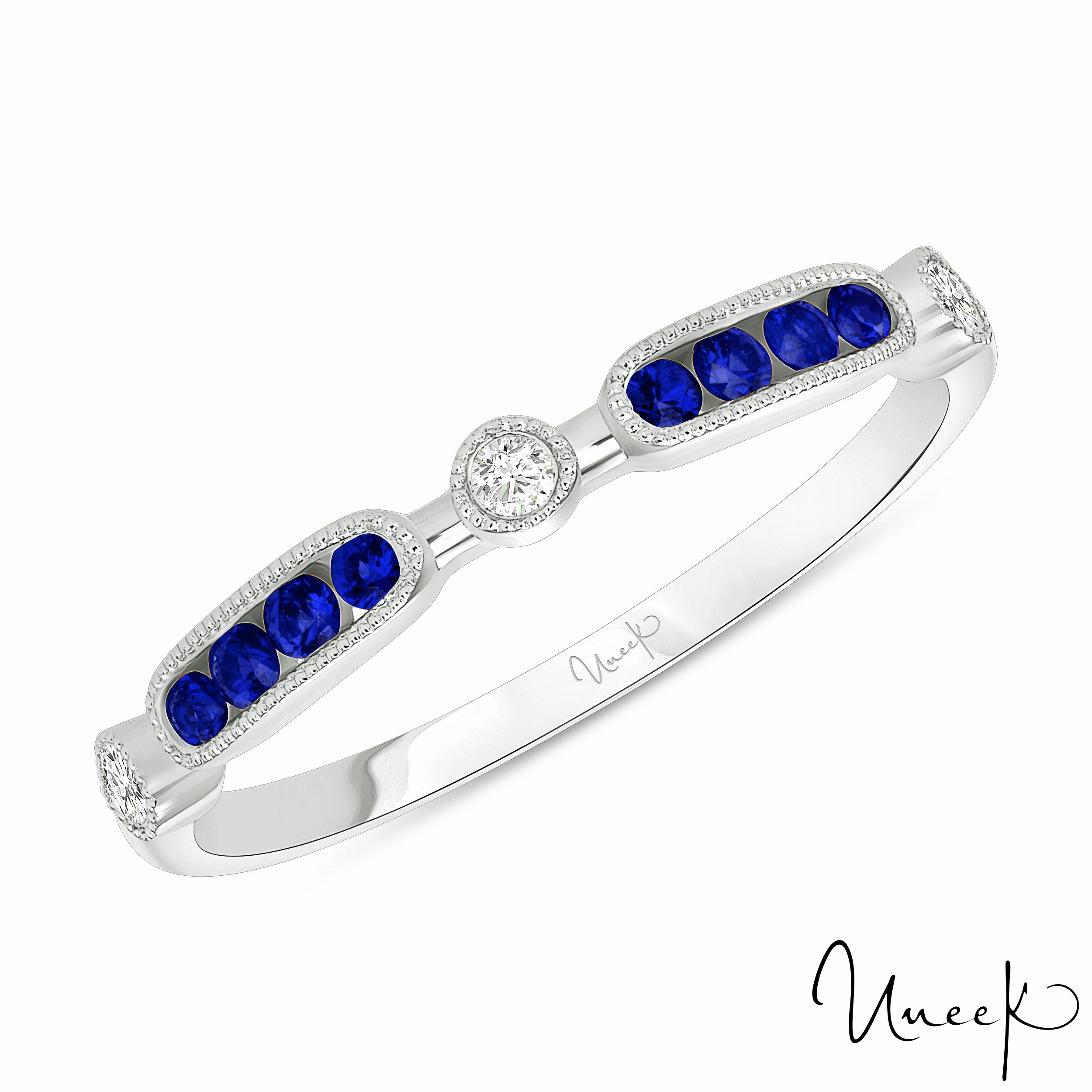 DIAMOND AND SAPPHIRE STACKABLE BAND Sculpted Design