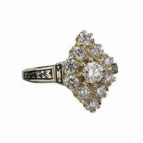 Diamond Cluster Black Enamel Ring - 1.25 carat total weight Editorial Look Handcrafted Finish