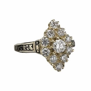 Diamond Cluster Black Enamel Ring - 1.25 carat total weight Editorial Look Handcrafted Finish