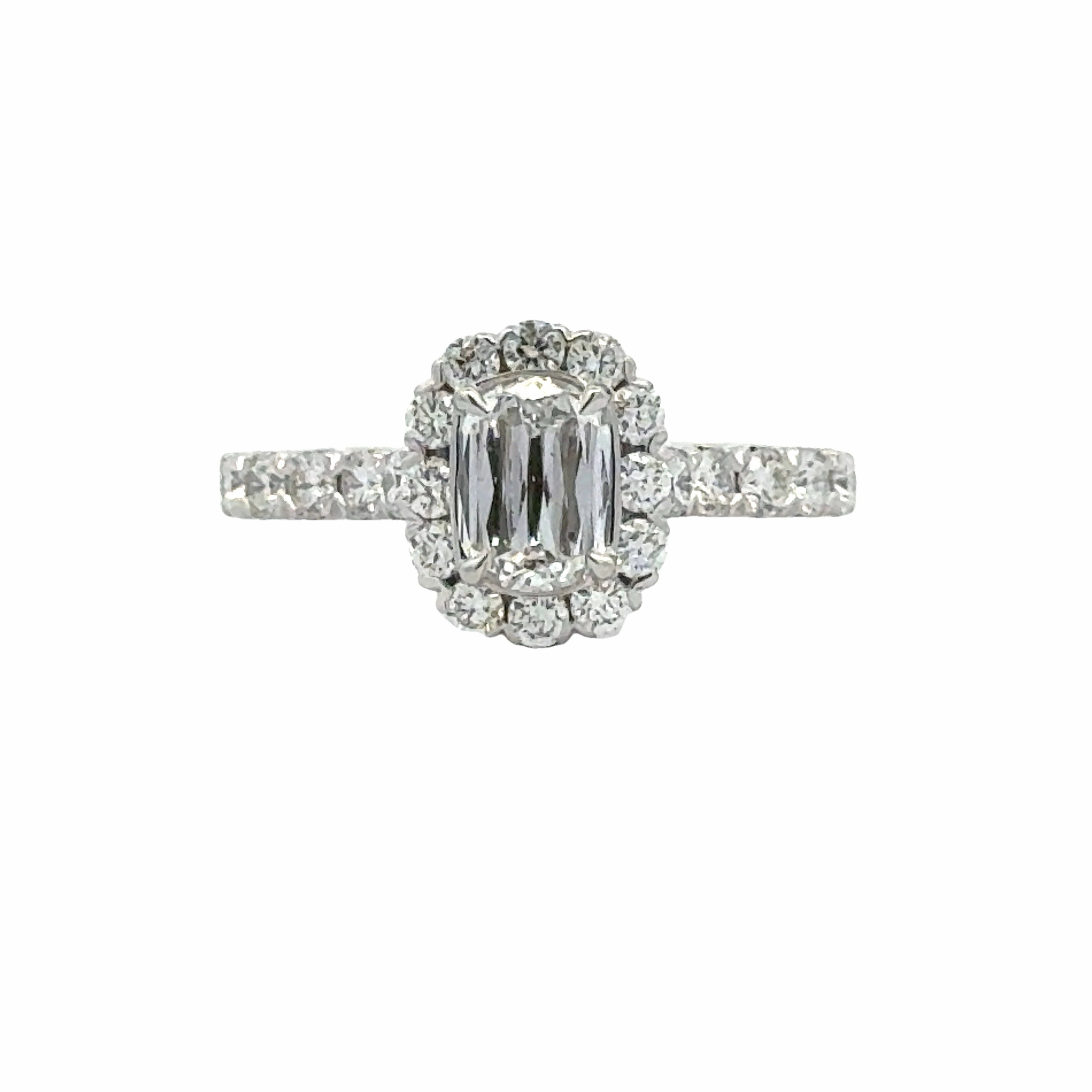 Diamond Halo Engagement Ring Close Focus Elegant Form