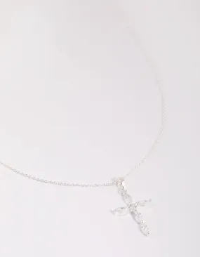 Sterling Silver Cubic Zirconia Cross Necklace Contemporary Style Linked Chain