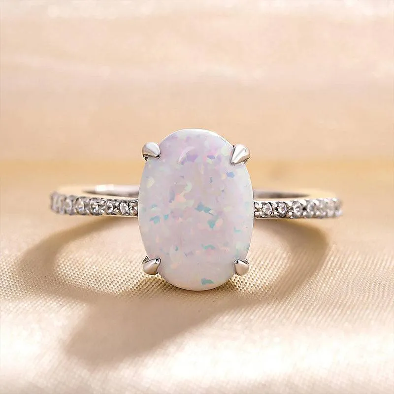 Louily Elegant Oval Cut Opal Stone Engagement Ring In Sterling Silver Shimmer Detail Understated Form