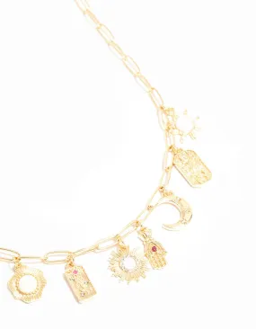 Simple Piece Gold Celestial Themed Charm Necklace