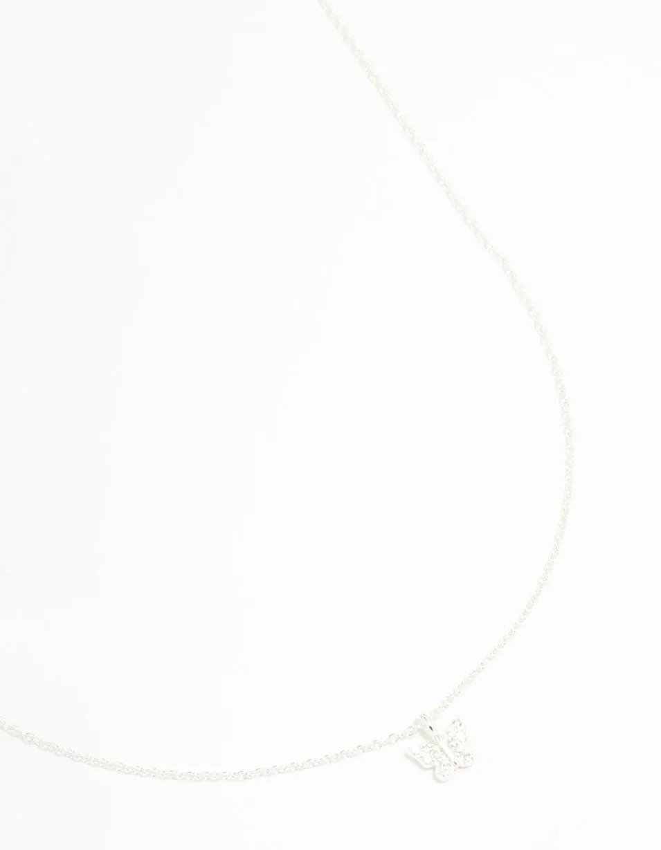 Personalized Gift Sterling Silver Cubic Zirconia Mini Butterfly Necklace
