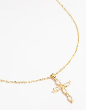 Gold Plated Brass Cubic Zirconia Marquise Cross Pendant Necklace Everyday Present