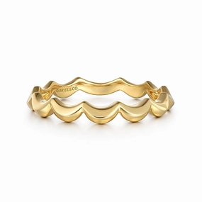 City Look Contemporary Design 14K Yellow Plain Gold Scallop Stackable Ladies Ring