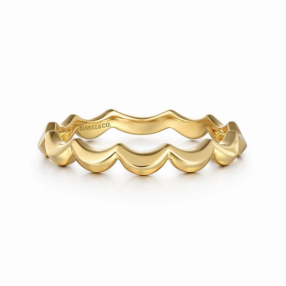 City Look Contemporary Design 14K Yellow Plain Gold Scallop Stackable Ladies Ring