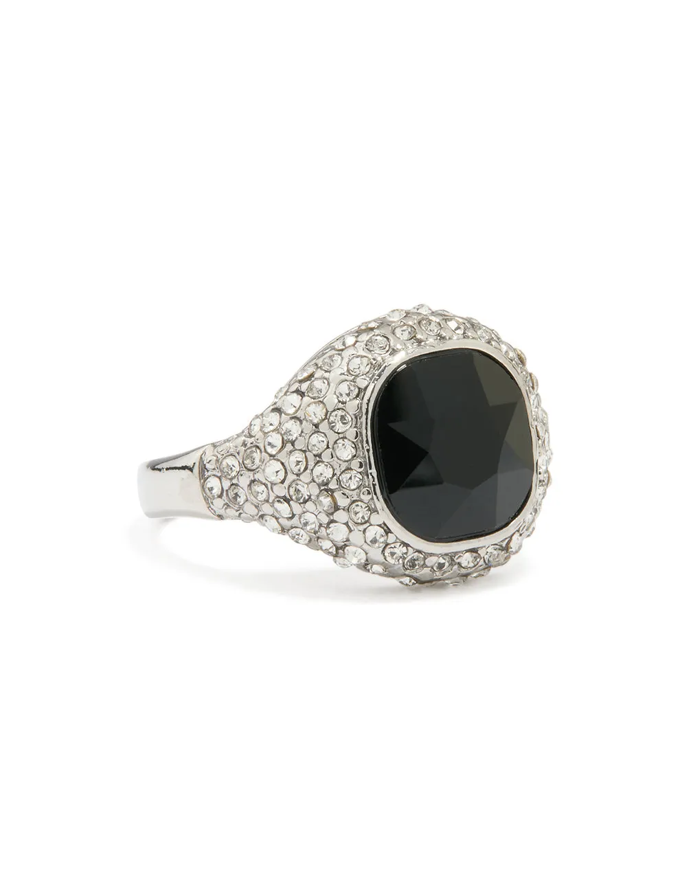 Silver Black Rhinestone Square Ring Exclusive piece Soft Glimmer