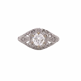 Shine Moment Polished Contour 14 Karat White Gold Filigree Antique Engagement Ring (.61cttw)