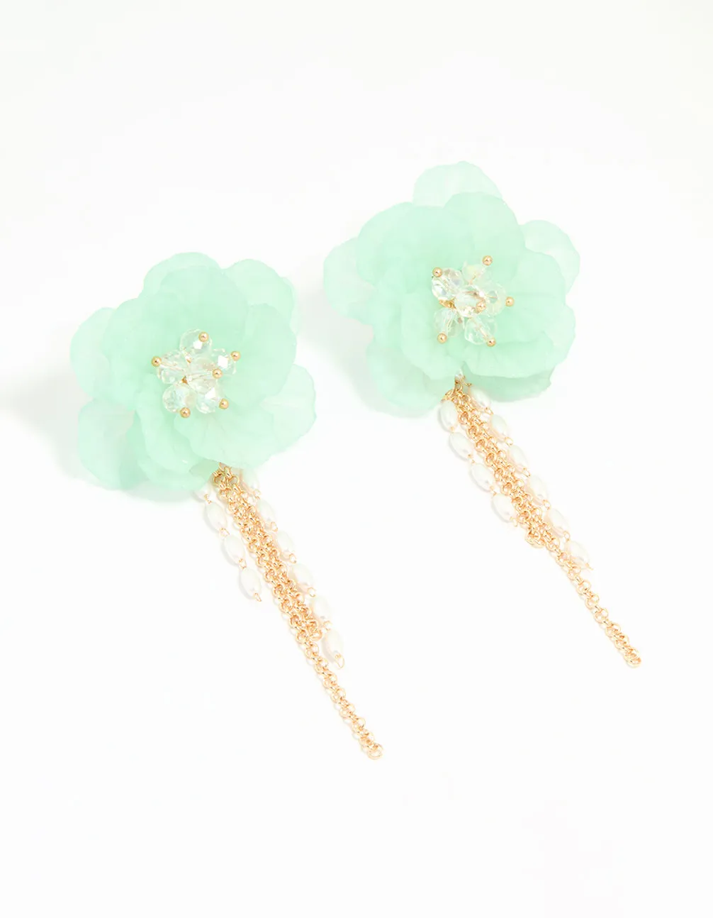 Glittering Option Radiant Vibe Gold Blue Flower Chain Drop Earrings