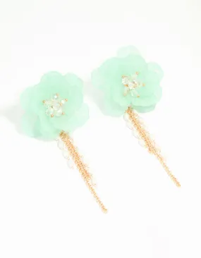 Glittering Option Radiant Vibe Gold Blue Flower Chain Drop Earrings