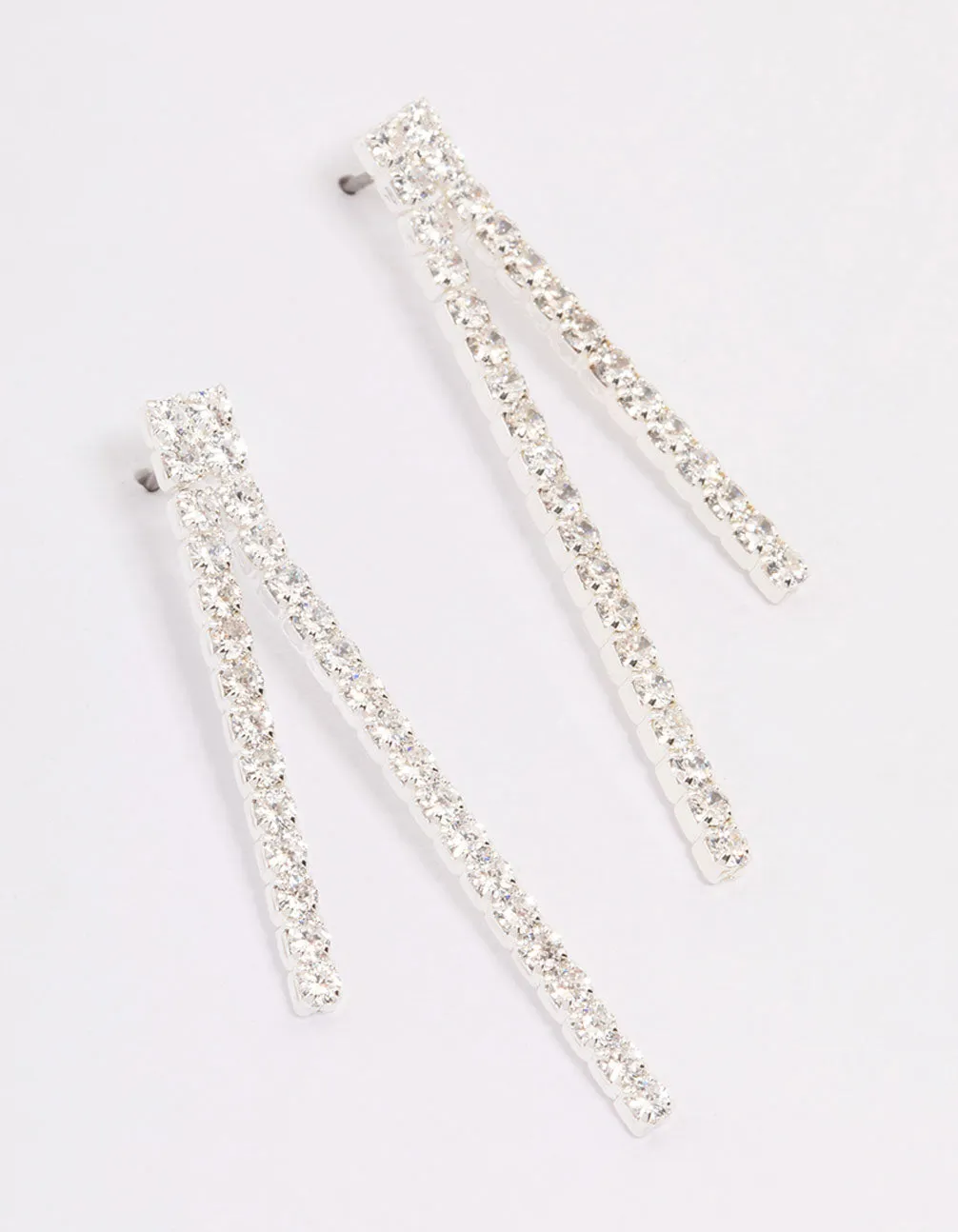Large Ornament Silver Cubic Zirconia Tassel Drop Earrings