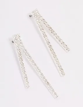 Large Ornament Silver Cubic Zirconia Tassel Drop Earrings