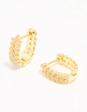 Gold Plated Cubic Zirconia Mini Vine Huggie Earrings Petite Jewelry