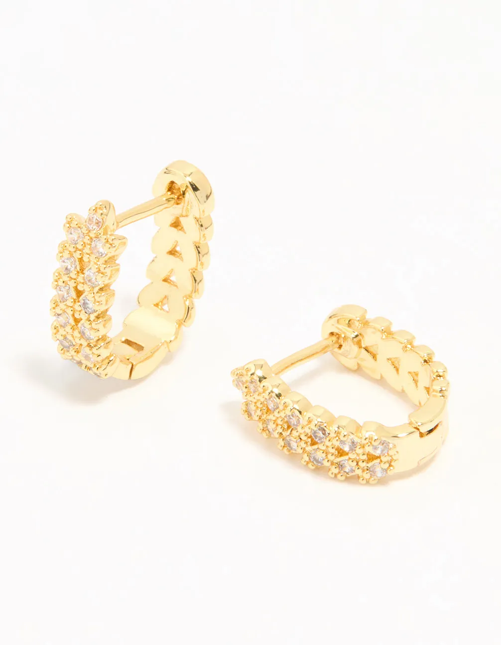 Gold Plated Cubic Zirconia Mini Vine Huggie Earrings Vintage Must-Have