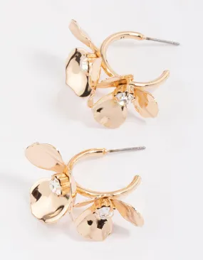 Modern Adornment Gorgeous Choice Gold Double Diamante Flower Hoop Earrings