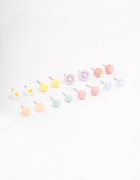 Modern feature Gold Round Flower Stud Earring 8-Pack