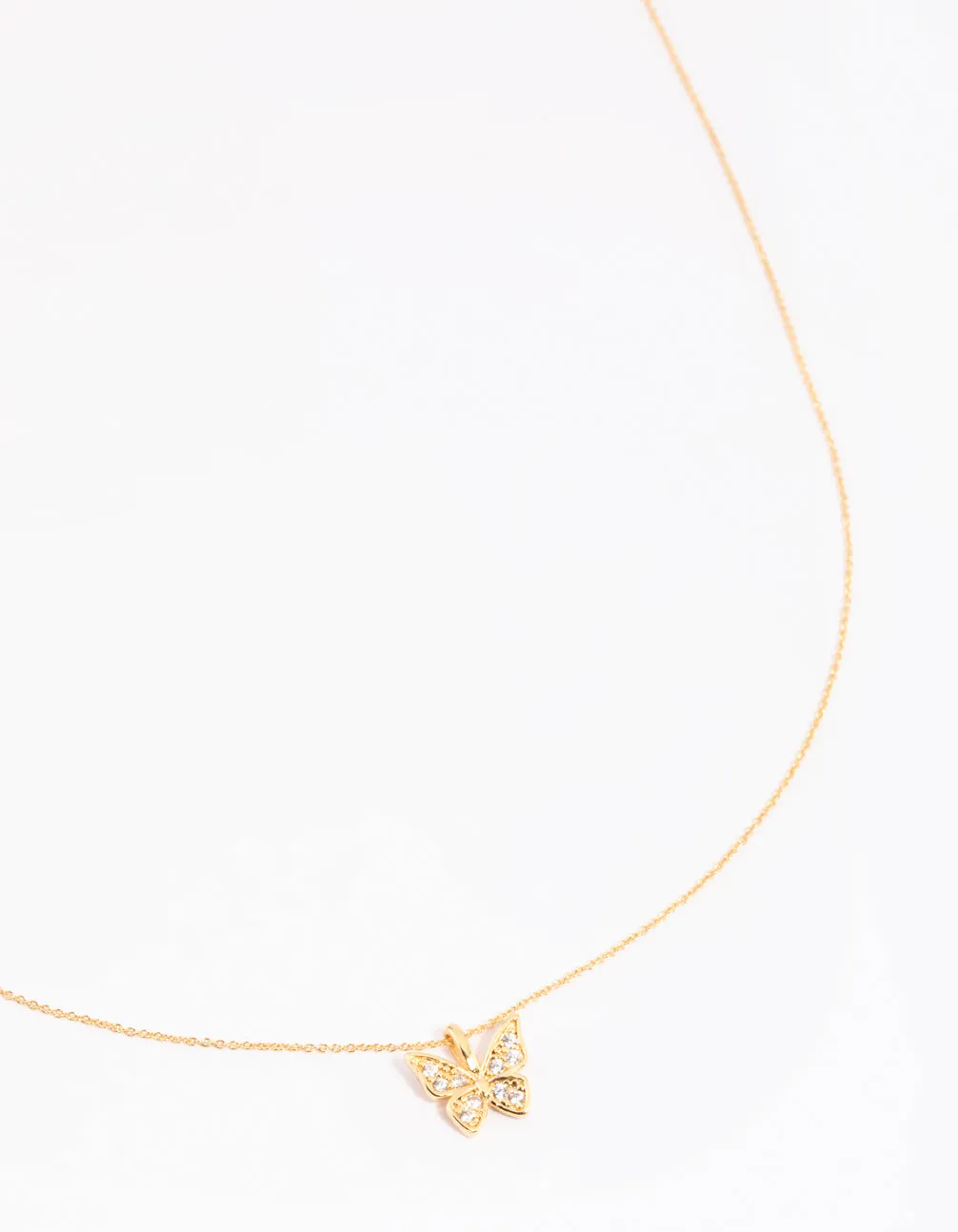 Amazing Accessory Gold Plated Brass Pave Butterfly Necklace
