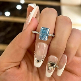 Sweet Detail Louily Exclusive Radiant Cut Light Aquamarine Blue Engagement Ring In Sterling Silver