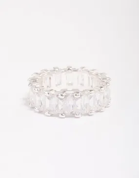 Superior Ornament Silver Plated Cubic Zirconia Rectangle Band Ring