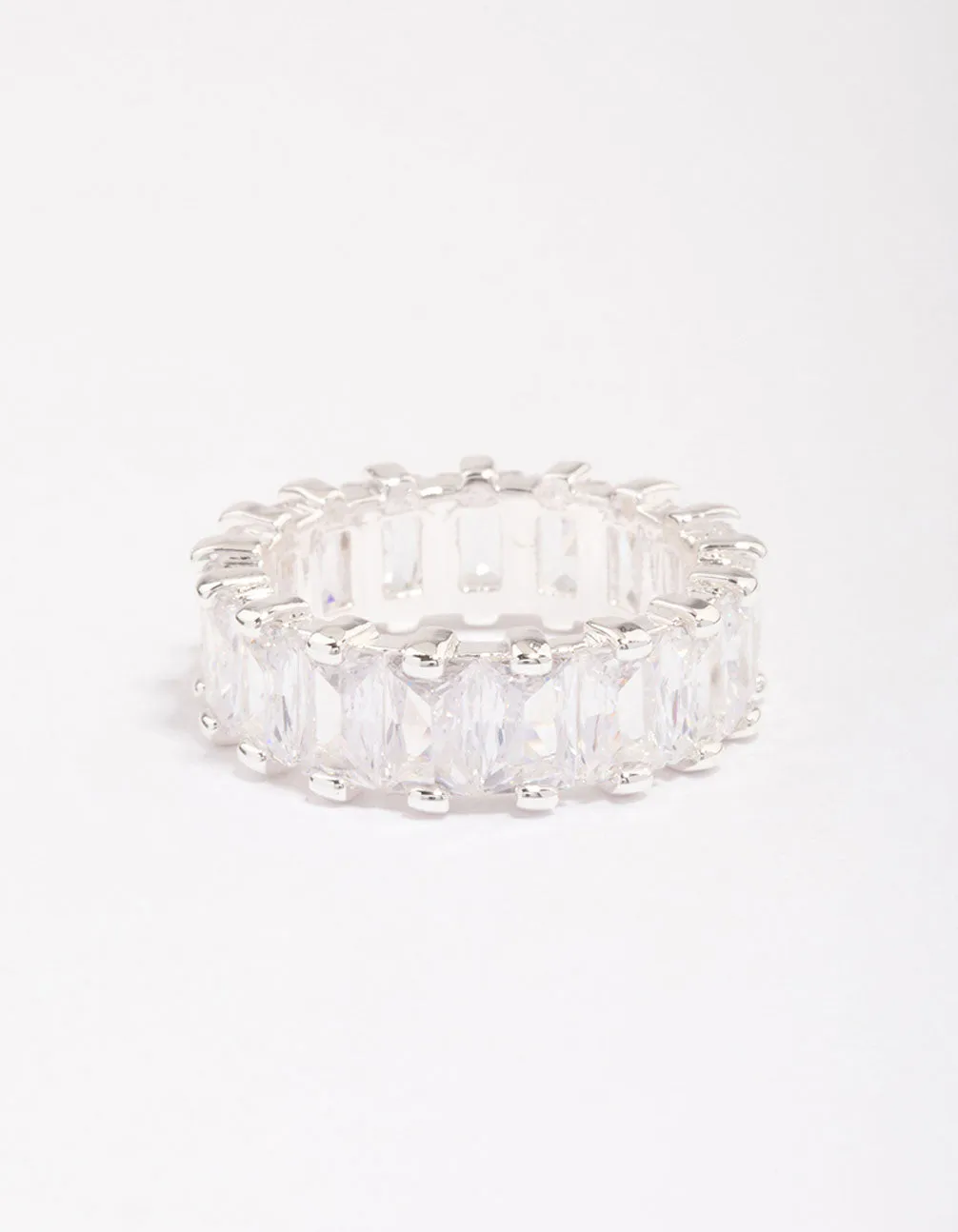 Superior Ornament Silver Plated Cubic Zirconia Rectangle Band Ring