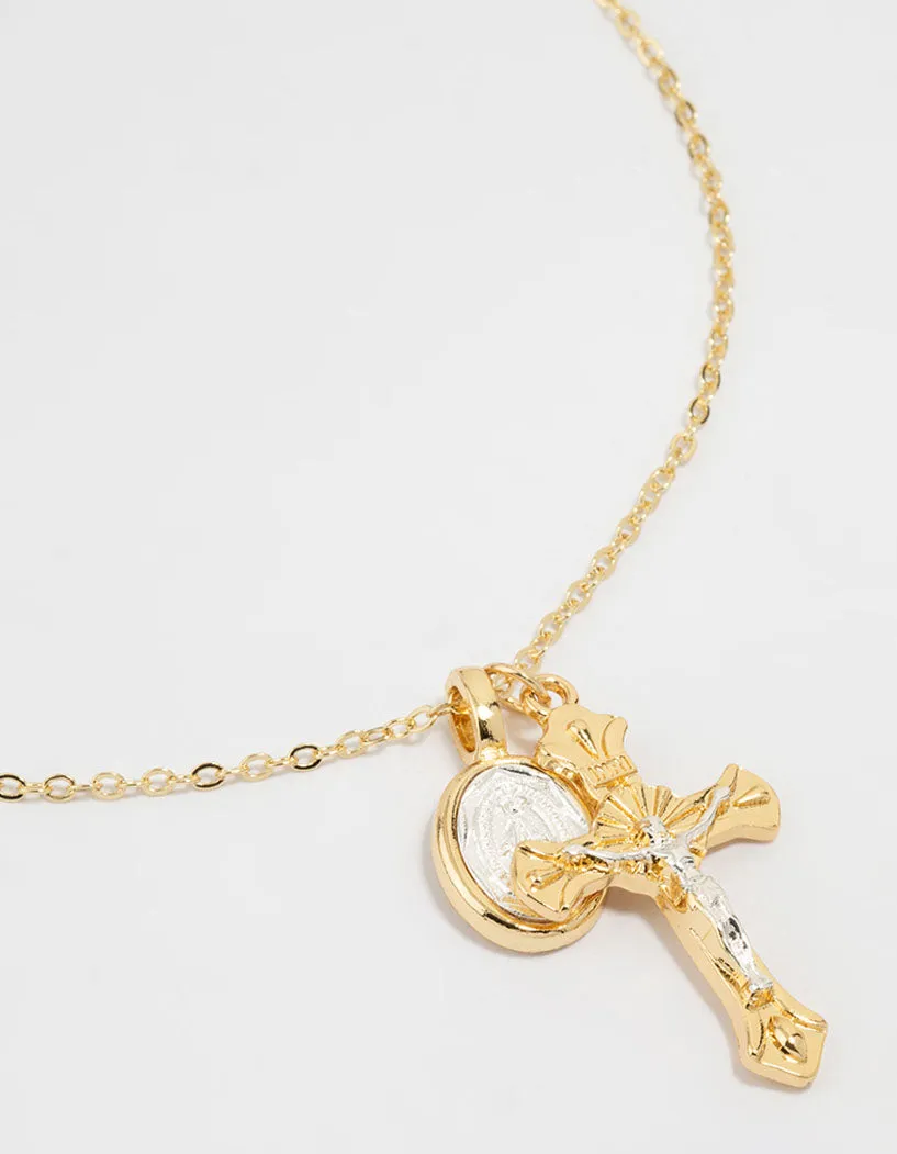 One Of A Kind Item Handmade Item Mixed Metal Cross & Mary Pendant Necklace