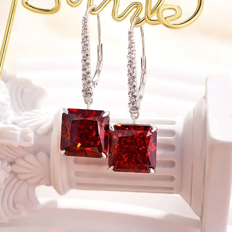 Modern Craft premium design Louily Luxury Radiant Cut Ruby Women's Earrings In Sterling Silver