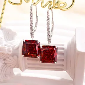 Modern Craft premium design Louily Luxury Radiant Cut Ruby Women's Earrings In Sterling Silver