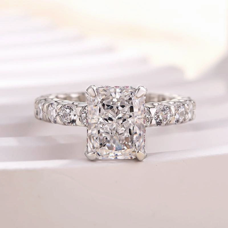 Louily Unique Crushed Ice Radiant Cut Engagement Ring For Women In Sterling Silver Vibrant Edge