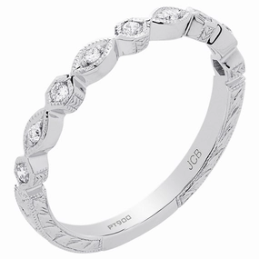 Graceful Detail Gift Idea Platinum Engraved Diamond Stackable Ring