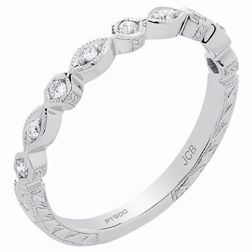 Graceful Detail Gift Idea Platinum Engraved Diamond Stackable Ring