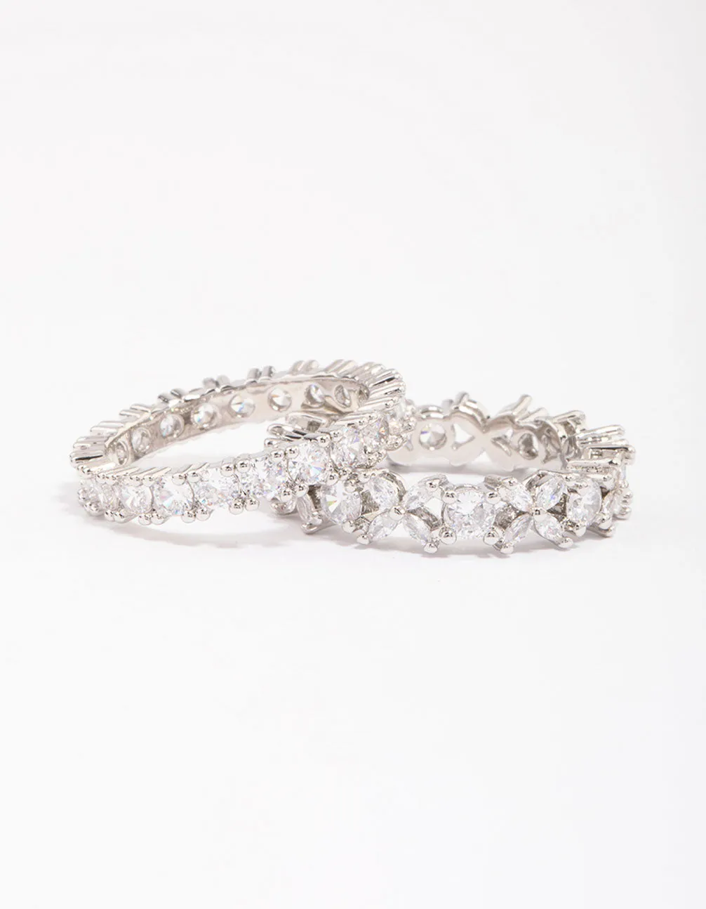 Designer Item Silver Flower Double Band Stack Ring