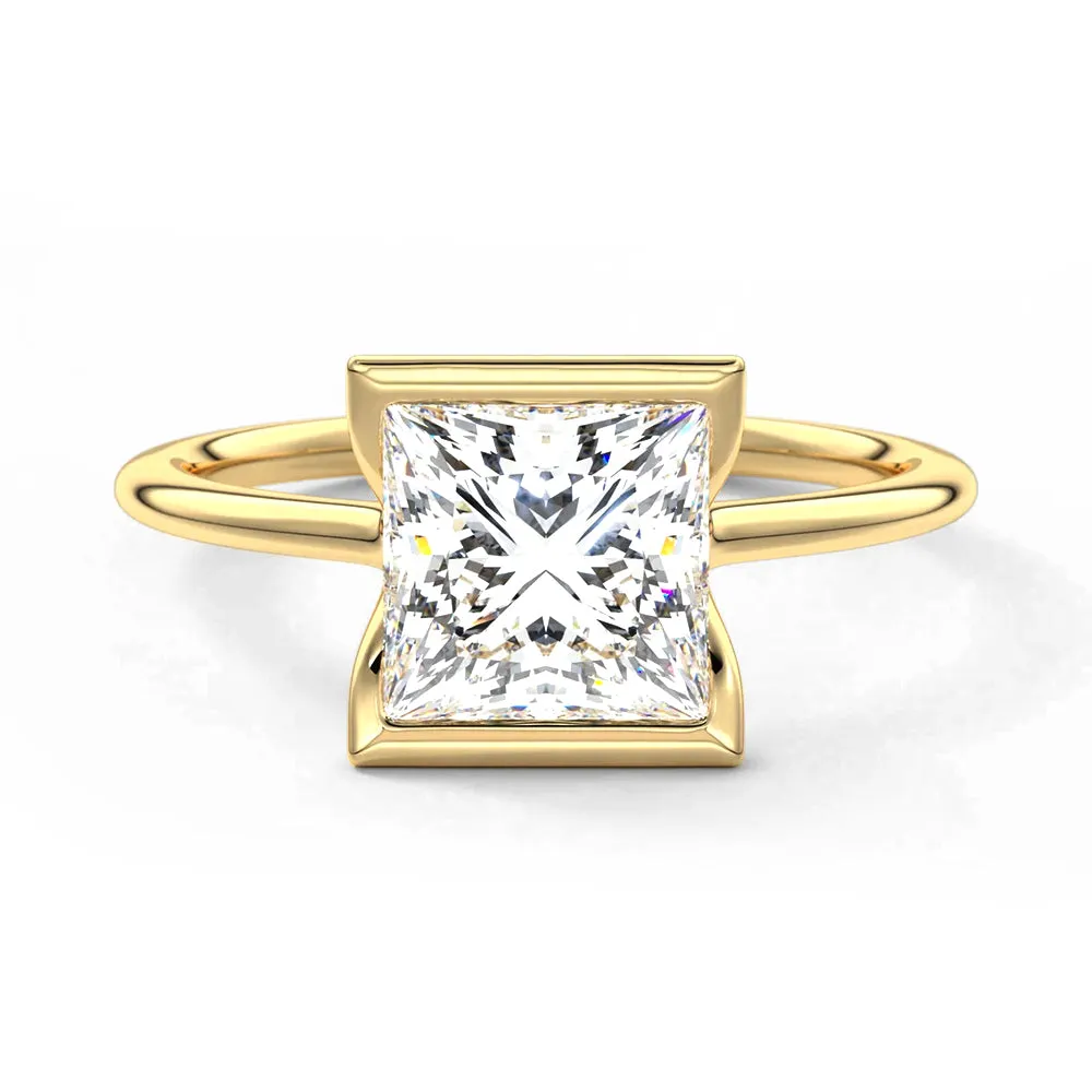 Artistic Display Half Bezel Moissanite Princess Cut Engagement Ring