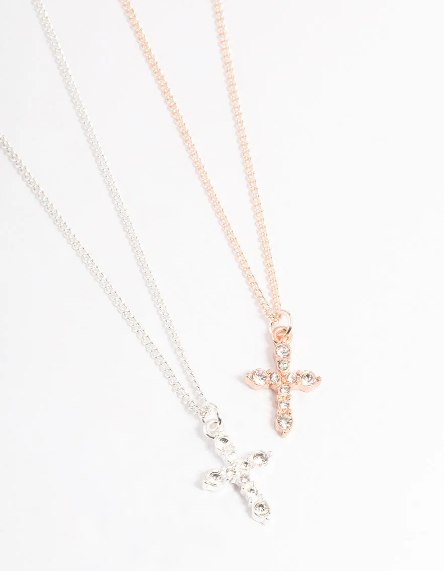 Mixed Metal Classic Diamante Cross Necklace Pack Outdoor Party Excellent Design