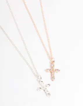Mixed Metal Classic Diamante Cross Necklace Pack Outdoor Party Excellent Design