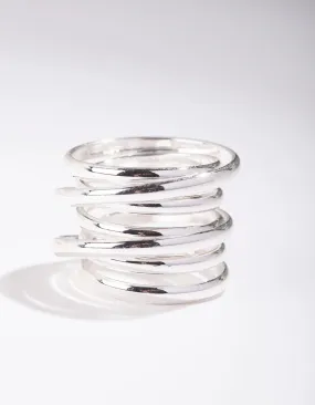 Silver Layered Band Ring Classic Emblem