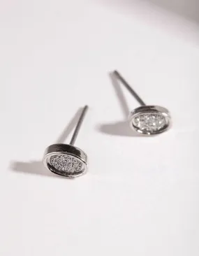Silver Glitter Stud Earrings Vintage Accessory Square Trinket