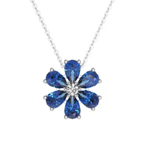 3.1 CT. Blue Sapphire Flower Cluster Pendant Smart Accent