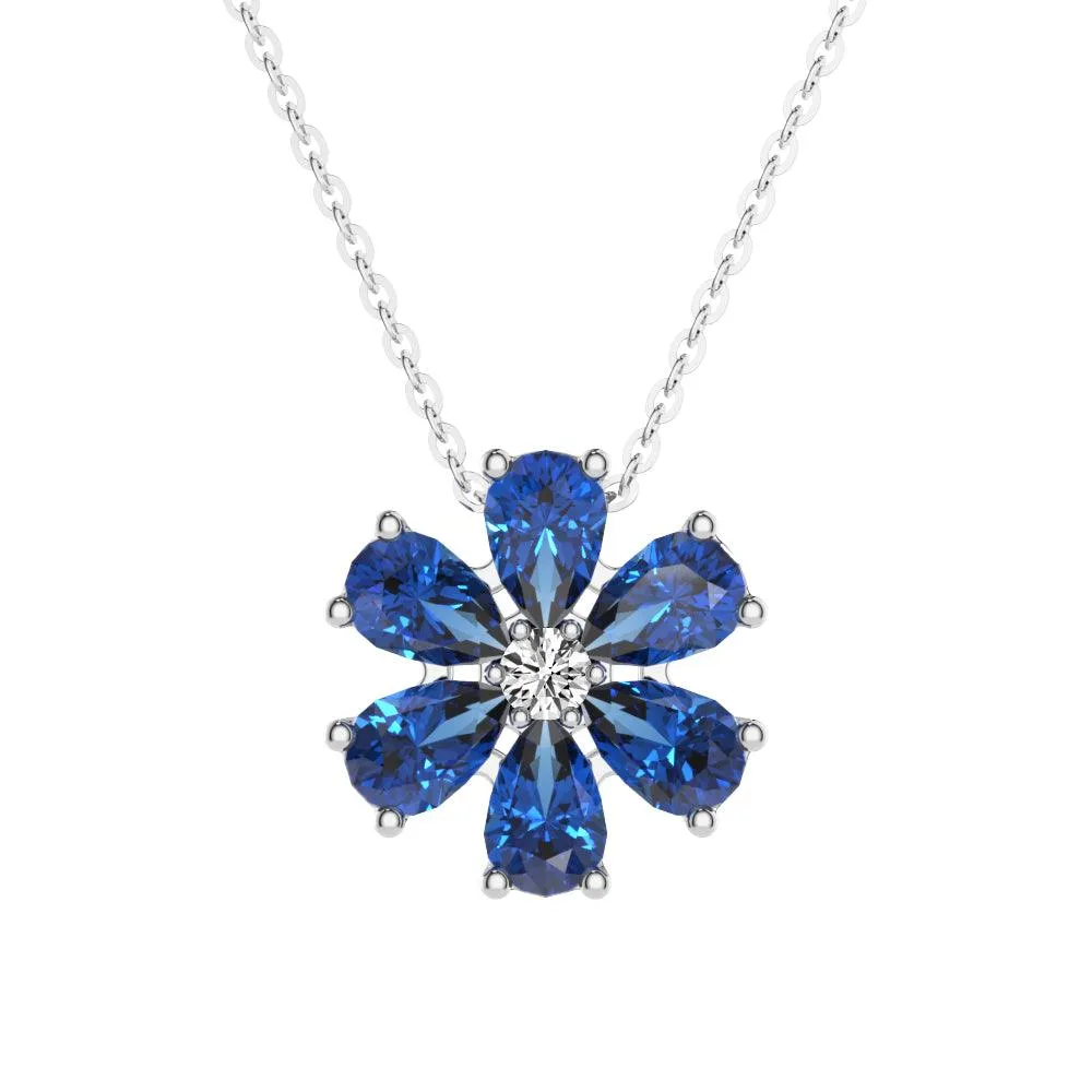 3.1 CT. Blue Sapphire Flower Cluster Pendant Smart Accent