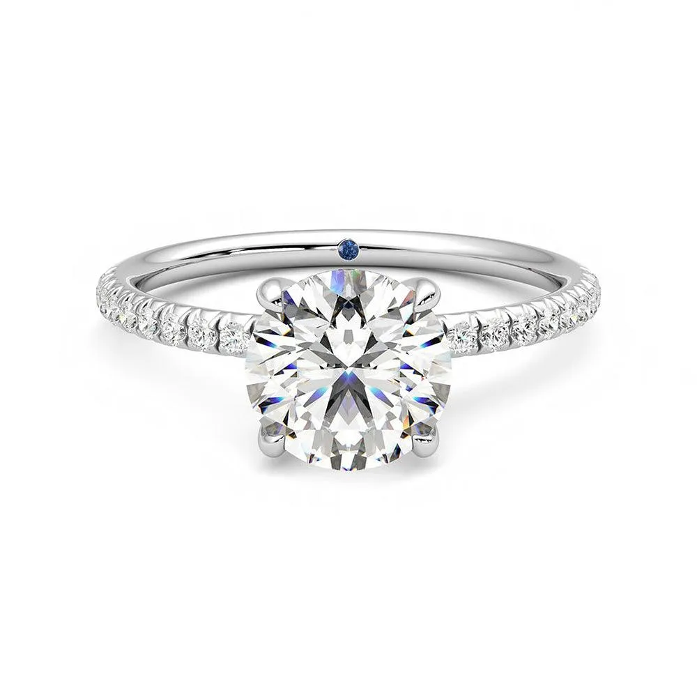 Four Prong Round Moissanite Engagement Ring with Hidden Anniversary Stone Accent Delicate Gift
