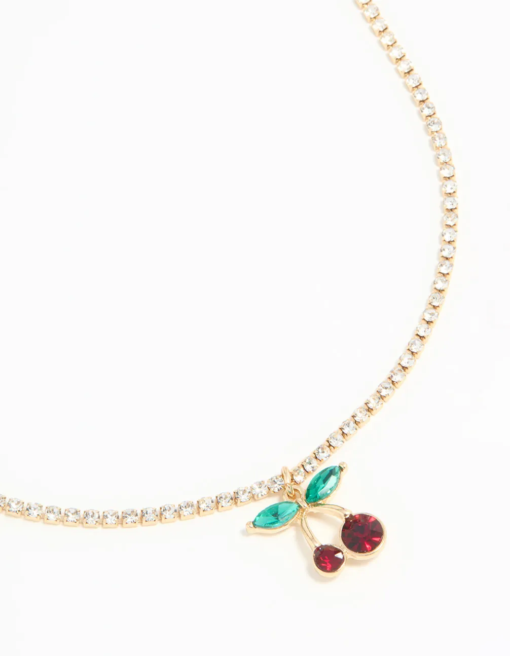 Classic Style Unisex accessory Gold Diamante Cherry Chain Necklace