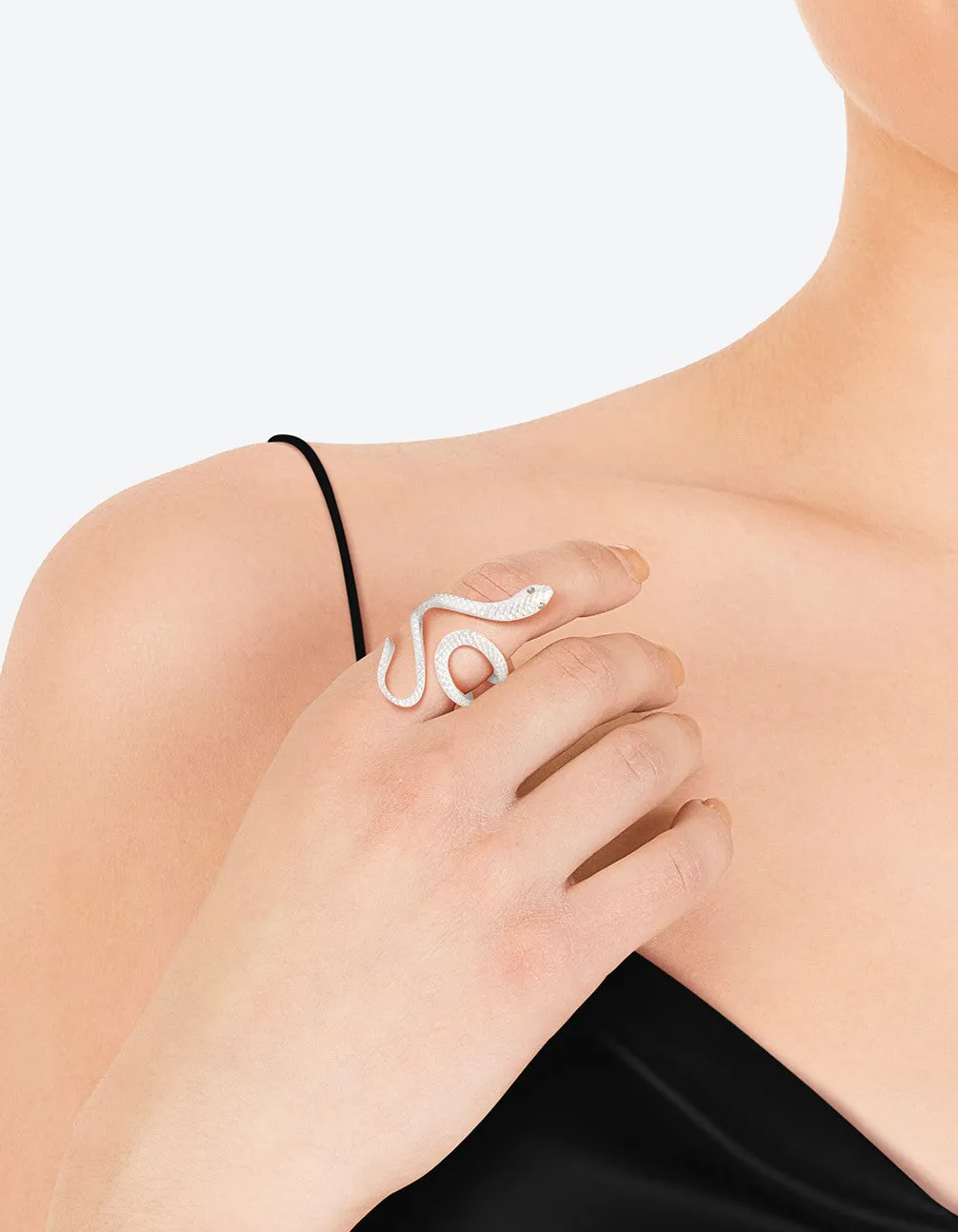 Silver Etched Snake Ring Luxury Statement