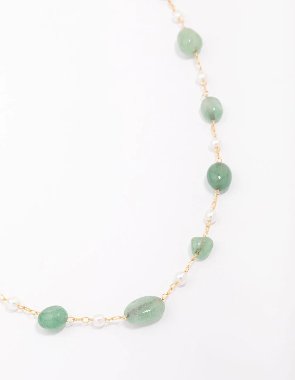 Gold Plated Alternating Semi-Precious Stone Chain Necklace All Ages Adornment Gorgeous Present