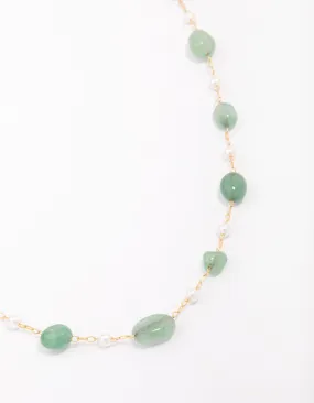 Gold Plated Alternating Semi-Precious Stone Chain Necklace All Ages Adornment Gorgeous Present